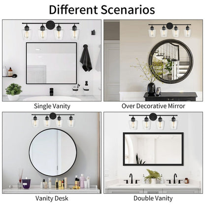 KAWOTI Lampe de salle de bain en métal à 4 lumières et abat-jour en verre à intensité variable