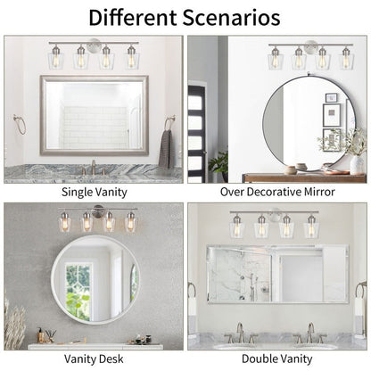 KAWOTI Lampe de salle de bain en métal à 4 lumières et abat-jour en verre à intensité variable