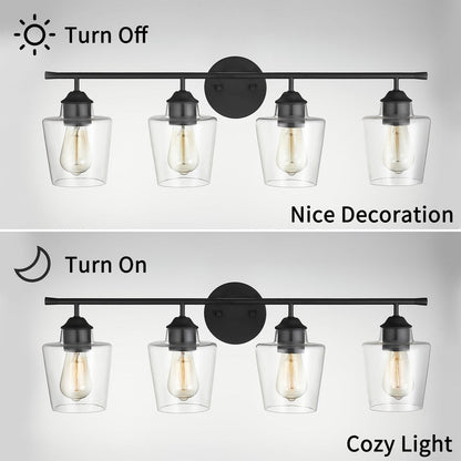 KAWOTI Lampe de salle de bain en métal à 4 lumières et abat-jour en verre à intensité variable