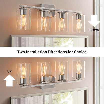 Applique murale moderne KAWOTI de 74 cm (29 pouces) à 4 lumières avec abat-jour en verre transparent