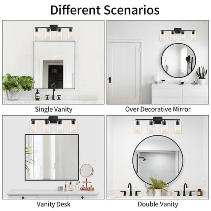 Applique murale moderne KAWOTI de 74 cm (29 pouces) à 4 lumières avec abat-jour en verre transparent