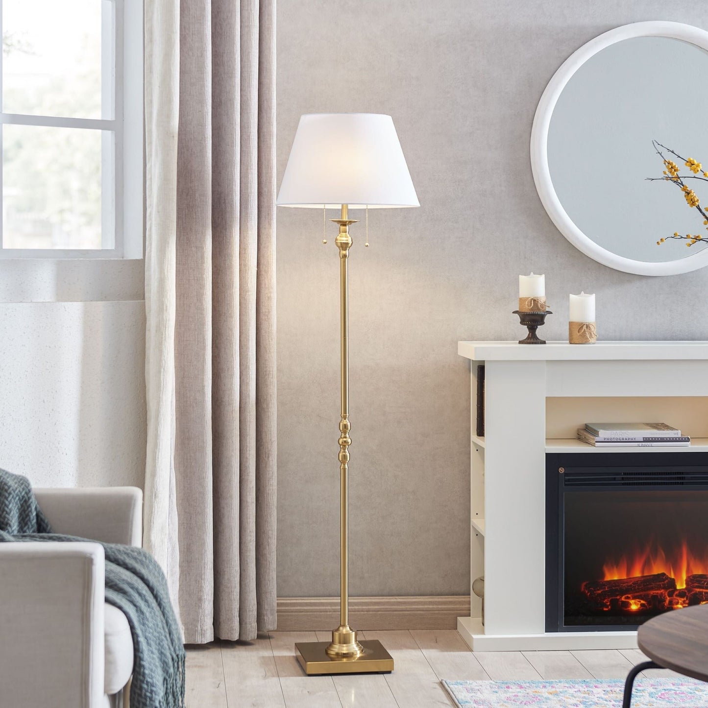 Lampadaire KAWOTI 60,5'' à 2 lumières avec abat-jour en tissu Empire