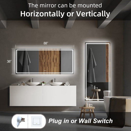 Miroir de salle de bain LED KIOTEE ultra-lumineux anti-buée avec rétroéclairage et éclairage frontal - Garantie 3 ans