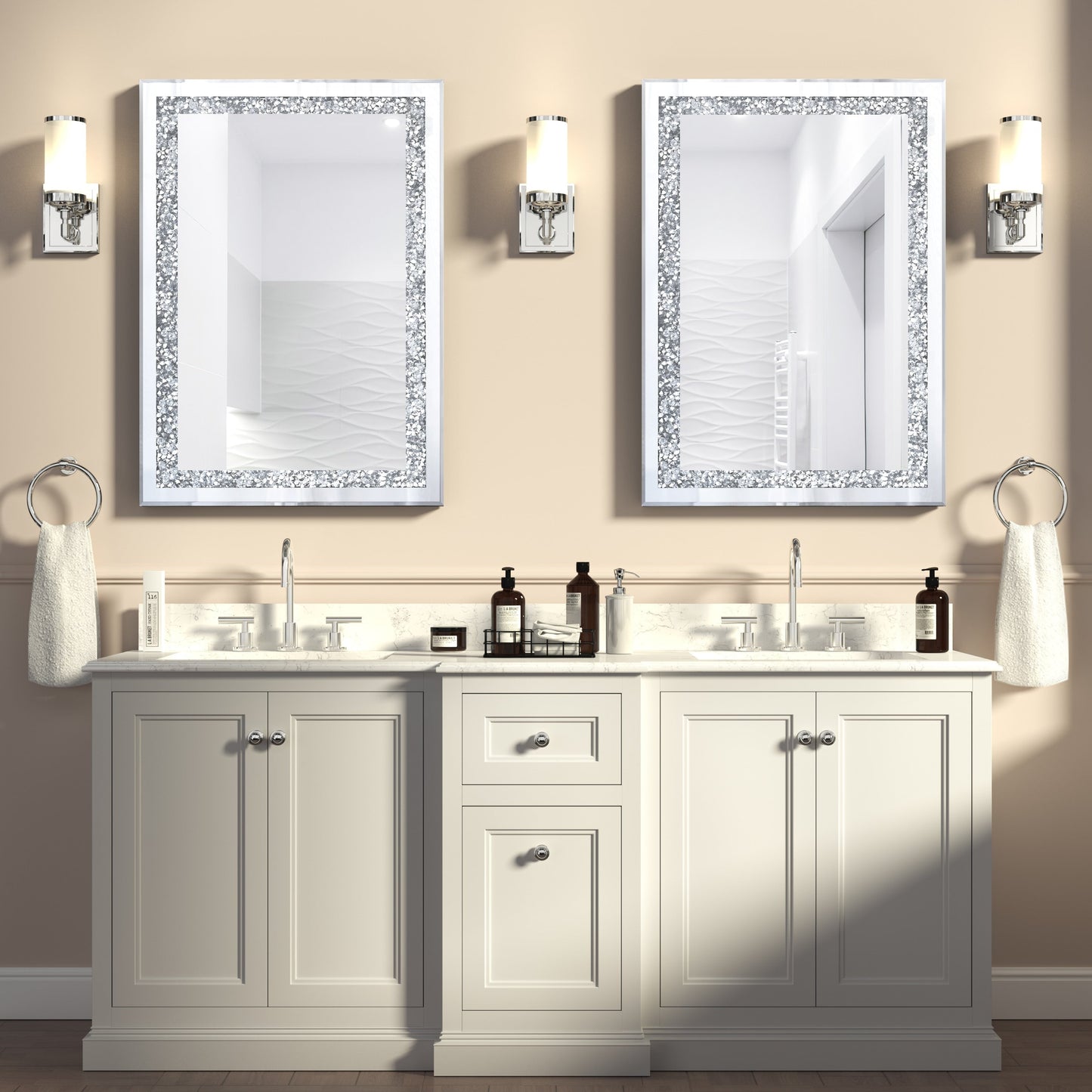 Miroir mural décoratif rectangulaire en cristal argenté KOHROS