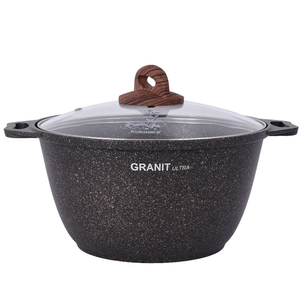 Casserole antiadhésive KUKMARA Granit Ultra en aluminium effet marbre avec couvercle en verre