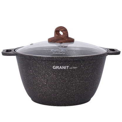 Casserole antiadhésive KUKMARA Granit Ultra en aluminium effet marbre avec couvercle en verre