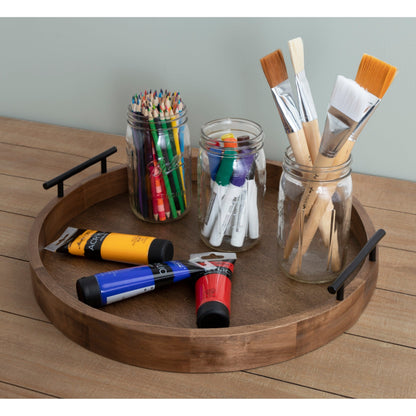 Plateau décoratif rond Kate and Laurel Lipton avec poignées en métal