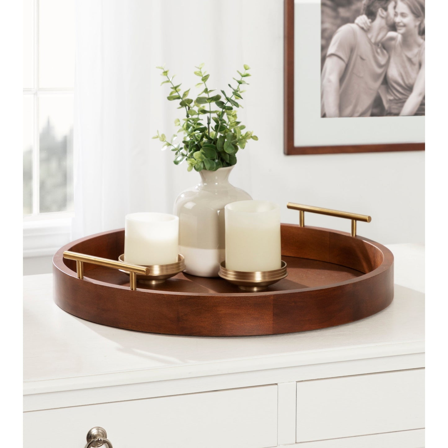 Plateau décoratif rond Kate and Laurel Lipton avec poignées en métal