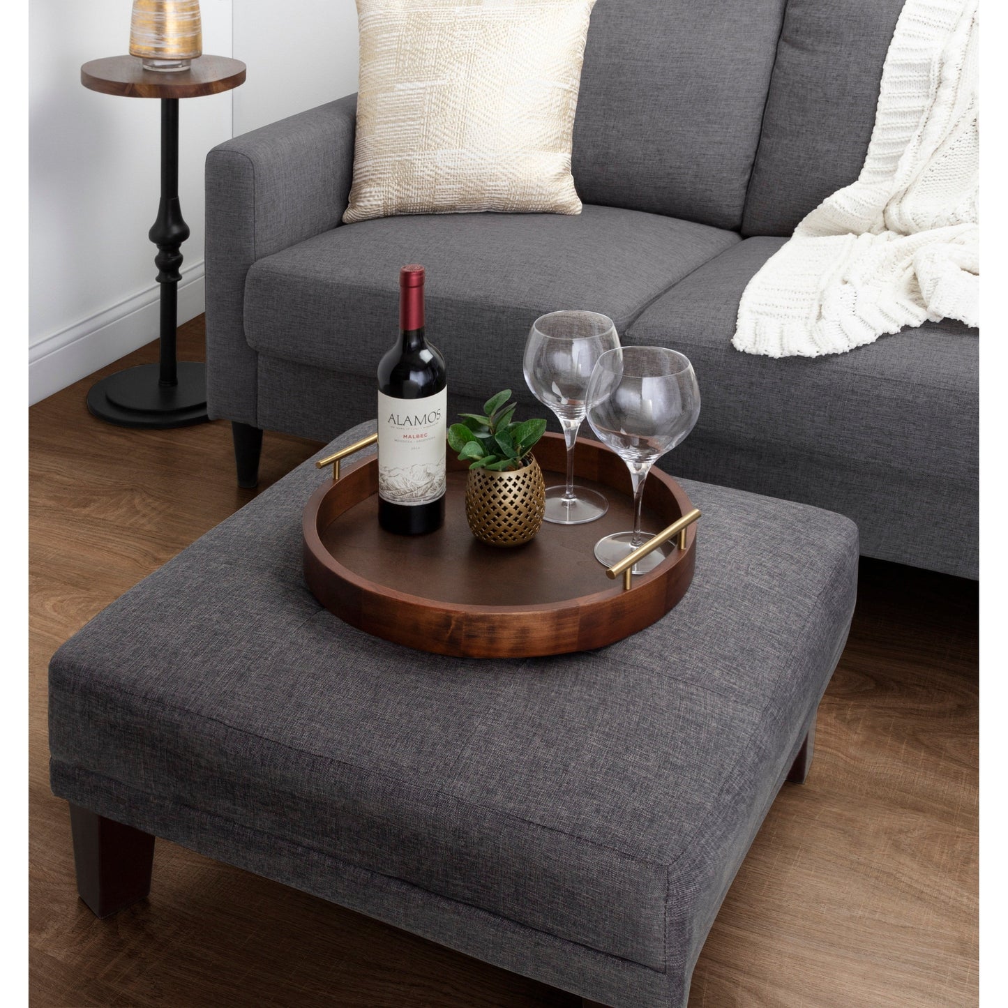 Plateau décoratif rond Kate and Laurel Lipton avec poignées en métal