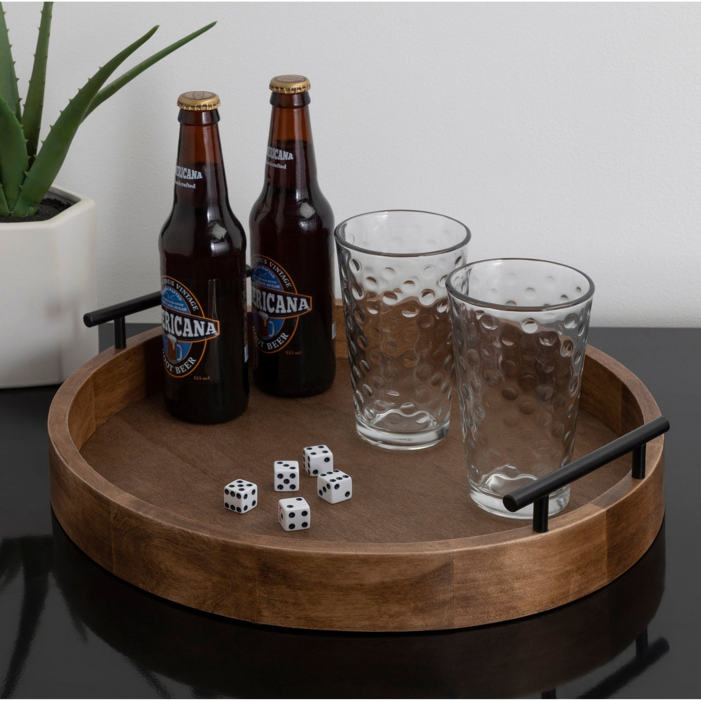 Plateau décoratif rond Kate and Laurel Lipton avec poignées en métal