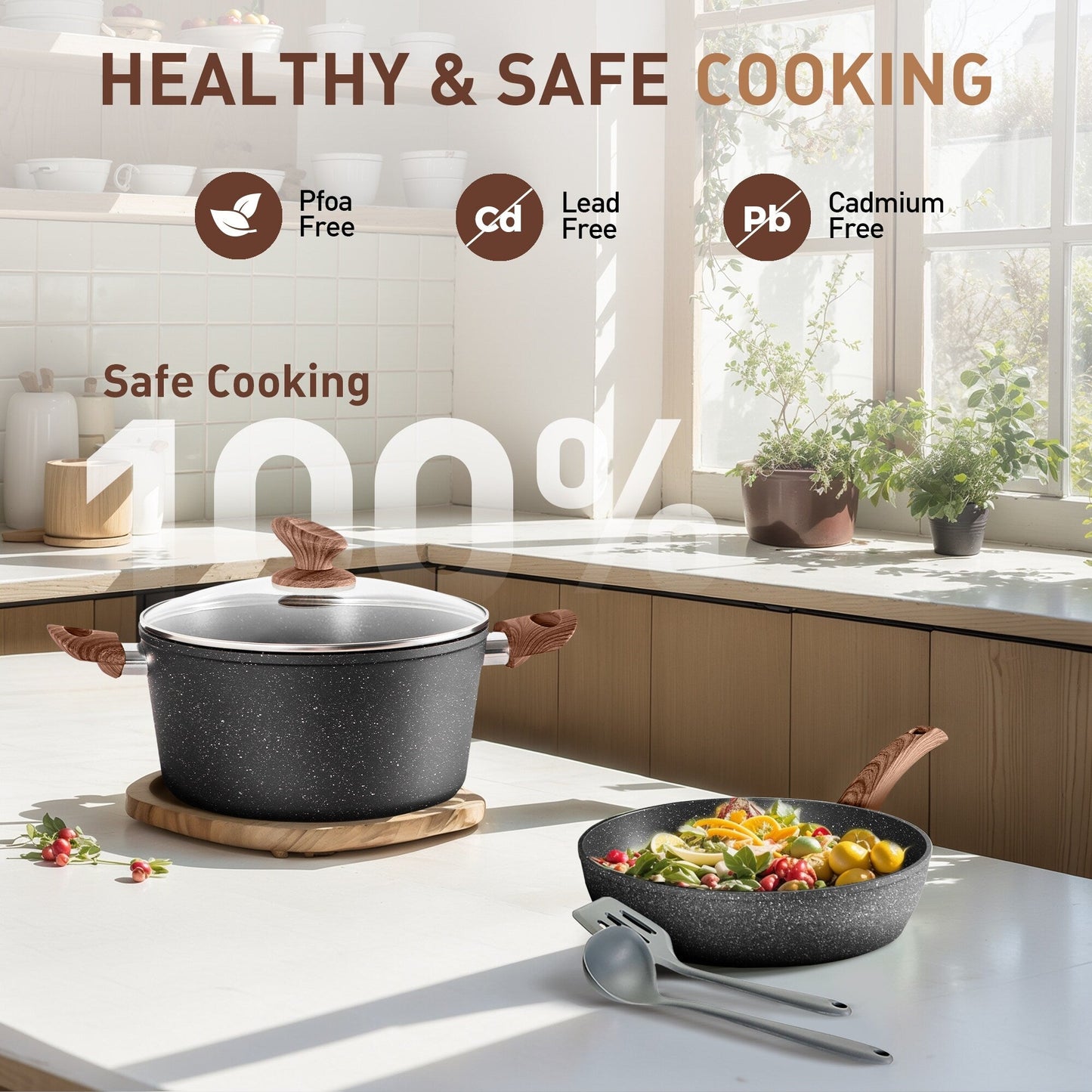 Ensemble de 12/30 pièces de batterie de cuisine antiadhésive à induction Kitchen Academy