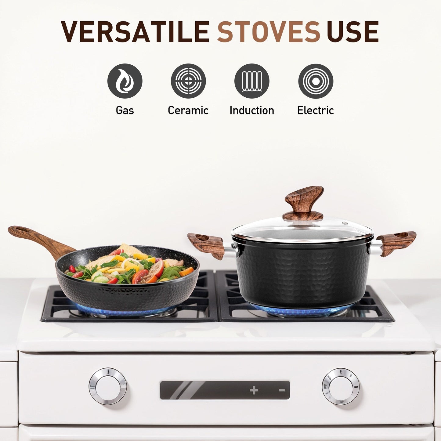 Batterie de cuisine antiadhésive de 15 pièces avec revêtement en granit Kitchen Academy