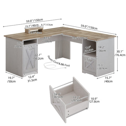 Bureau de jeu d'angle Moasis en L de 59 pouces avec support pour écran