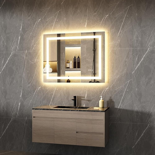 Miroir de salle de bain rétroéclairé à LED avec éclairage frontal