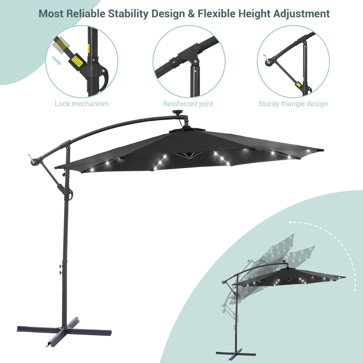Parasol de terrasse déporté à LED LIVOOSUN de 10 pieds avec base croisée