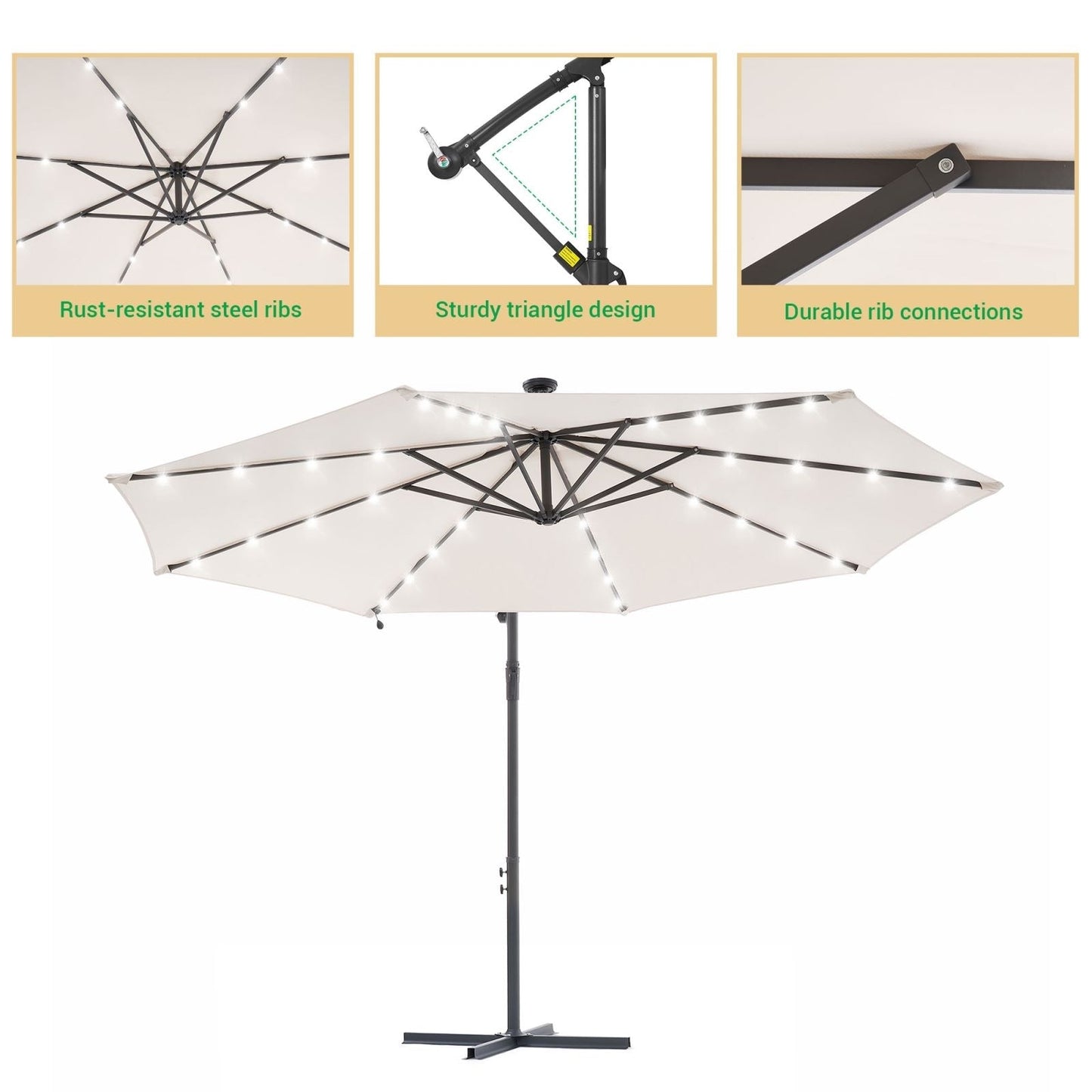 Parasol de terrasse déporté à LED LIVOOSUN de 10 pieds avec base croisée