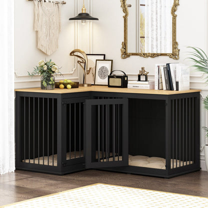 Cage d'angle pour 2 chiens, grande taille, en forme de L, 58,7 x 41,1 cm