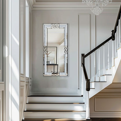 Grand miroir mural emboîtable avec perles de cristal rectangulaires