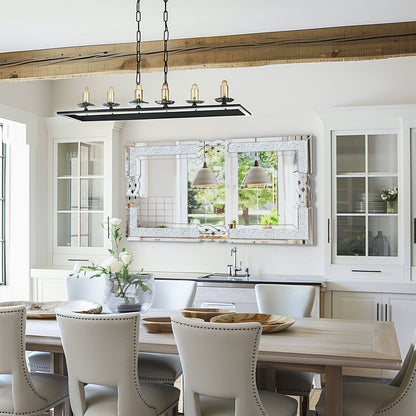 Grand miroir mural emboîtable avec perles de cristal rectangulaires