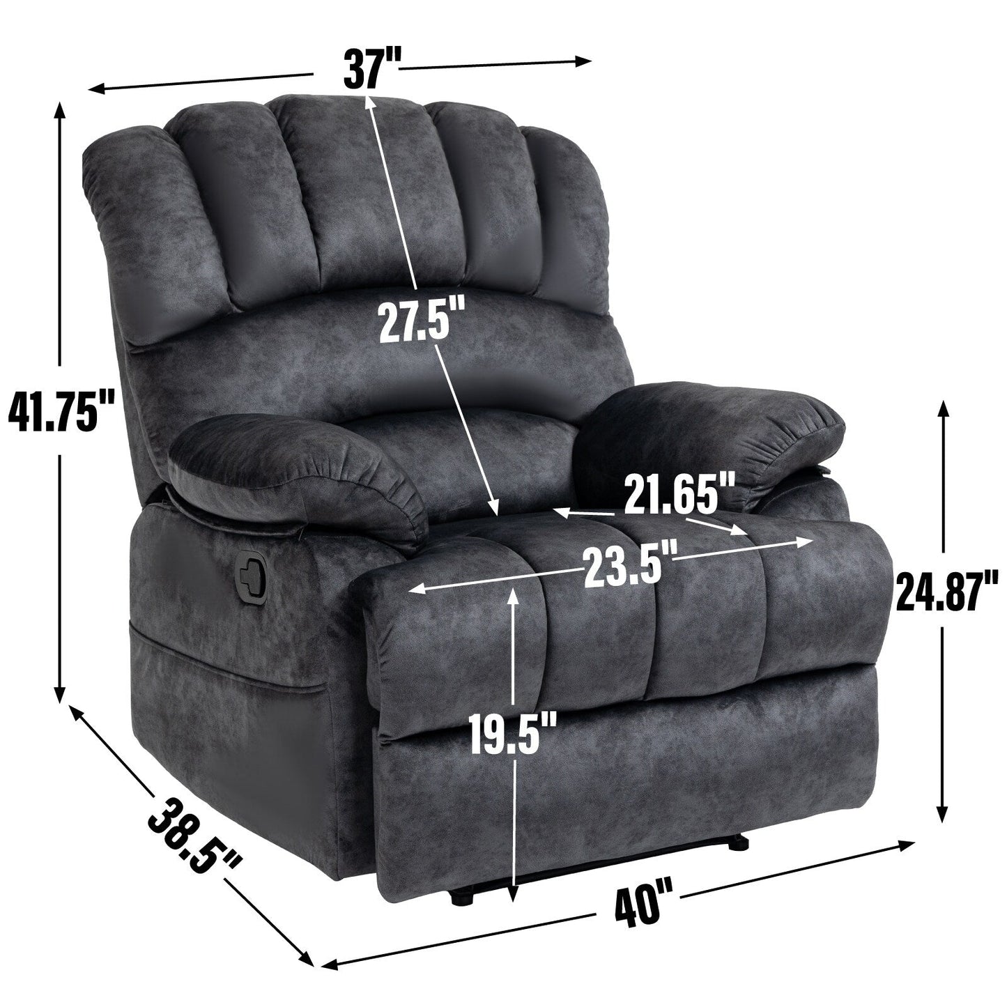 Grand fauteuil inclinable manuel pour adulte, canapé inclinable simple en tissu confortable, fauteuil inclinable rembourré pour salon