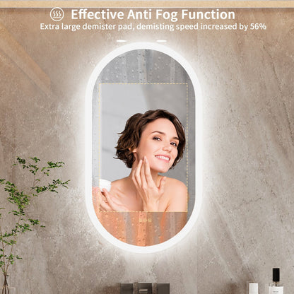Grand miroir de salle de bain ovale sans cadre avec éclairage LED, 3 niveaux de luminosité et traitement antibuée