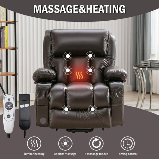 Grand fauteuil inclinable électrique avec chauffage et massage 8 points - Télécommande, port USB