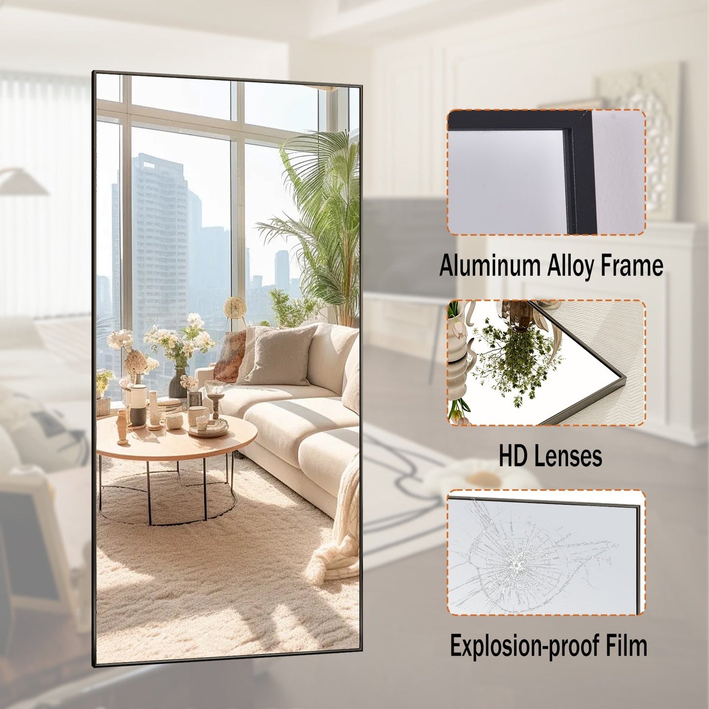 Grand miroir sur pied pleine longueur, décoration murale à suspendre