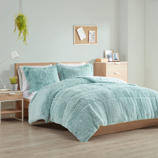 Ensemble de couette mini Leena Shaggy en fourrure longue, design intelligent