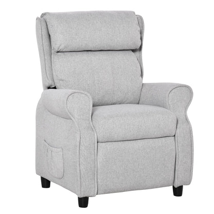 Fauteuil inclinable manuel rembourré gris clair pour enfants de 3 à 5 ans avec repose-pieds et 2 poches latérales