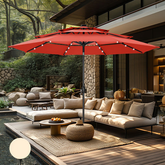 Parasol de terrasse inclinable à 3 niveaux de 10 pieds de MAISON ARTS, parasol d'extérieur à double ventilation avec lumières LED