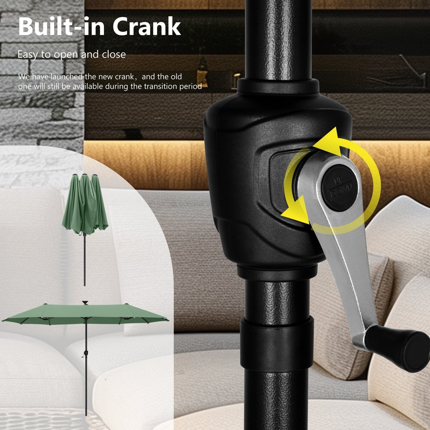 Parasol de terrasse double face extra large de 4 m (13 pi) avec manivelle, MAISON ARTS