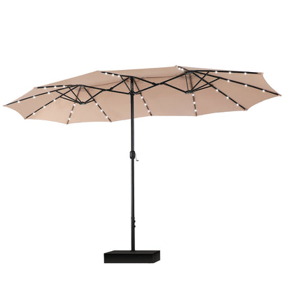 MAISON ARTS Parasol de marché extérieur rectangulaire à manivelle double face de 15 pieds Parasol de patio éclairé par LED solaire avec base incluse