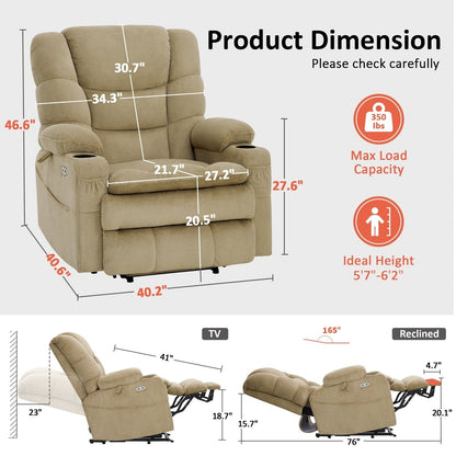 Fauteuil inclinable électrique à double moteur MCombo, grand format, avec massage et double chauffage, pour personnes âgées de grande taille, tissu R7635