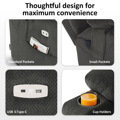 Fauteuil inclinable électrique à double moteur MCombo, grand format, avec massage et double chauffage, pour personnes âgées de grande taille, tissu R7635