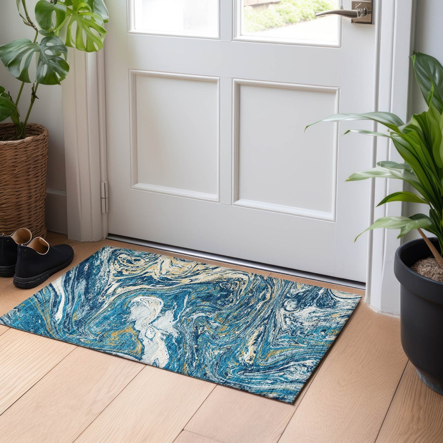 Tapis Chantille à motifs abstraits, lavable en machine, pour intérieur et extérieur