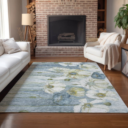 Tapis Chantille moderne à motif floral, lavable en machine, pour intérieur/extérieur