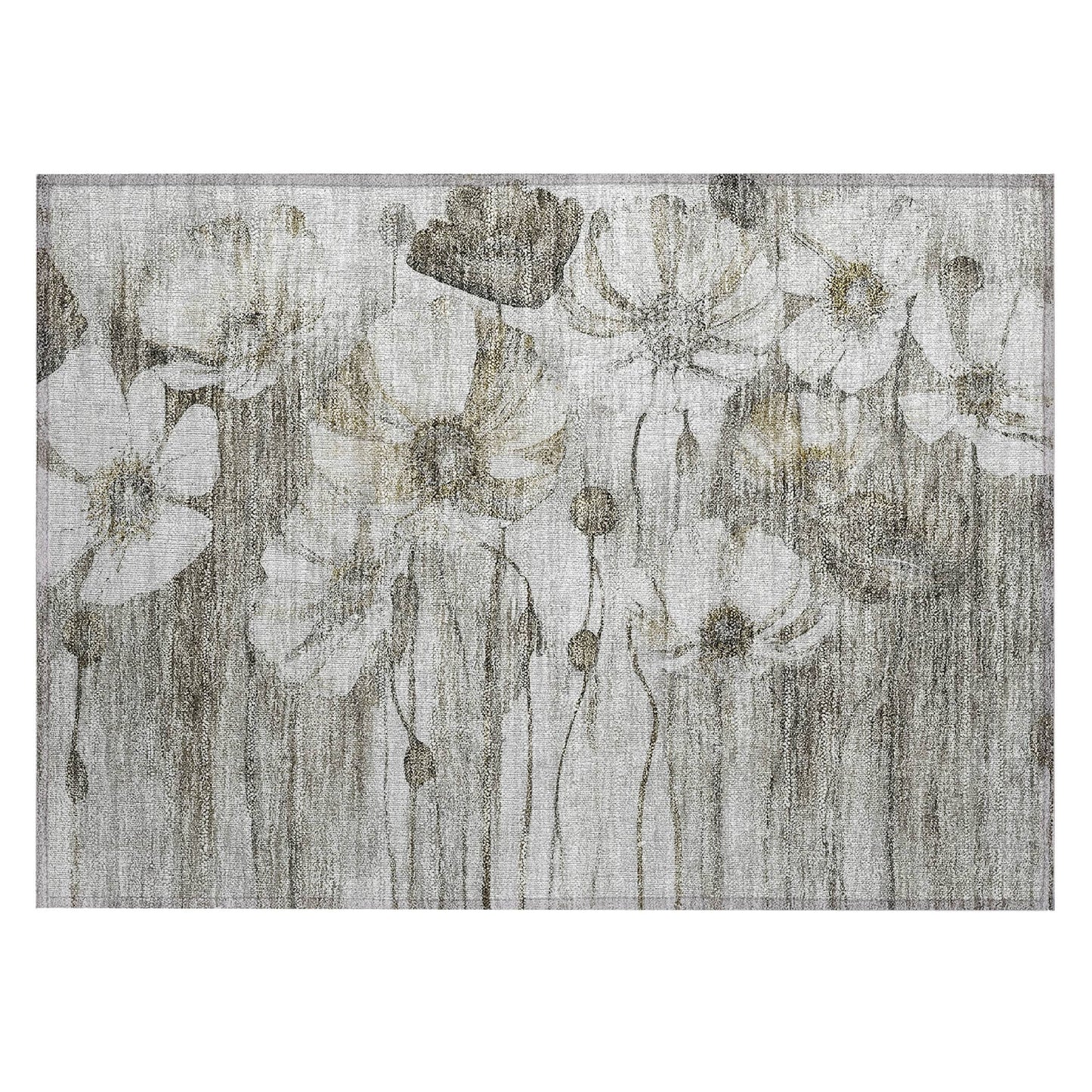 Tapis Chantille moderne à motif floral, lavable en machine, pour intérieur/extérieur