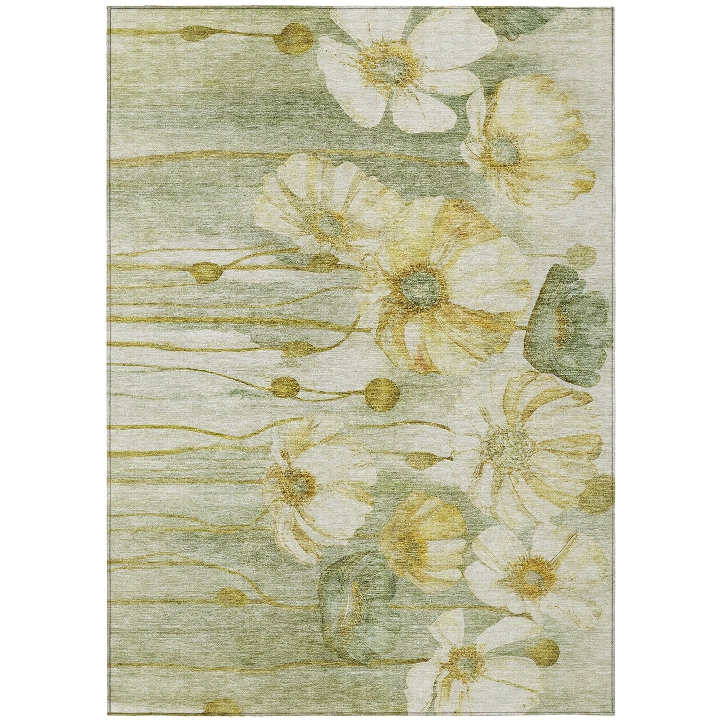 Tapis Chantille moderne à motif floral, lavable en machine, pour intérieur/extérieur