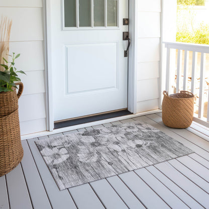 Tapis Chantille moderne à motif floral, lavable en machine, pour intérieur/extérieur