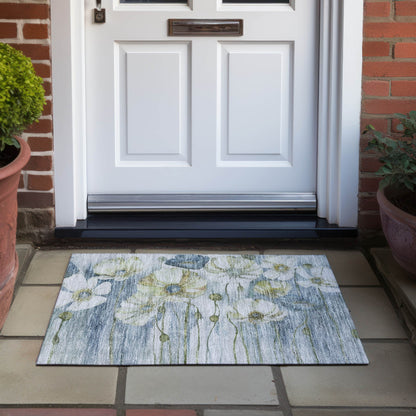 Tapis Chantille moderne à motif floral, lavable en machine, pour intérieur/extérieur