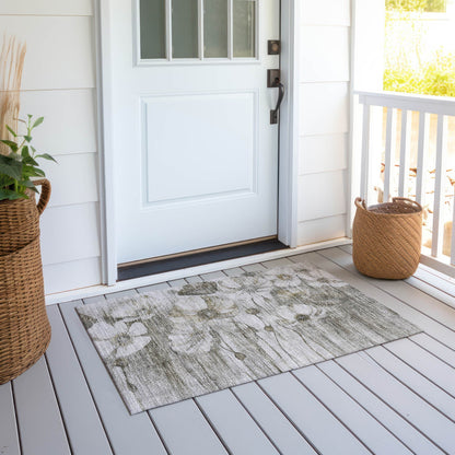 Tapis Chantille moderne à motif floral, lavable en machine, pour intérieur/extérieur