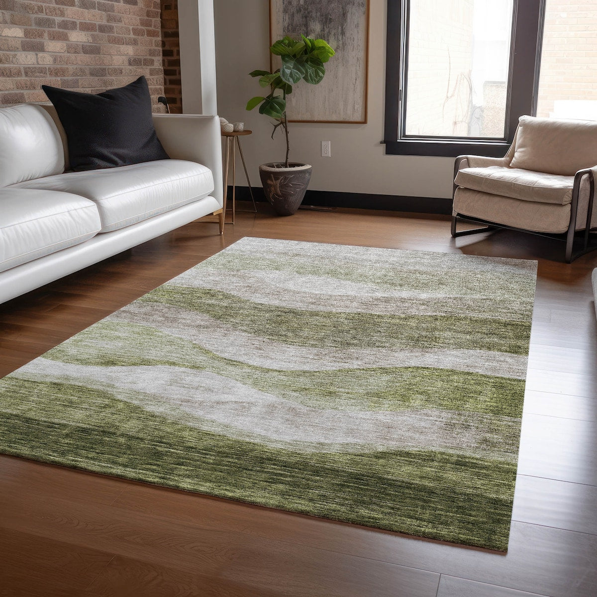 Tapis Chantille contemporain à vagues, lavable en machine, pour intérieur et extérieur