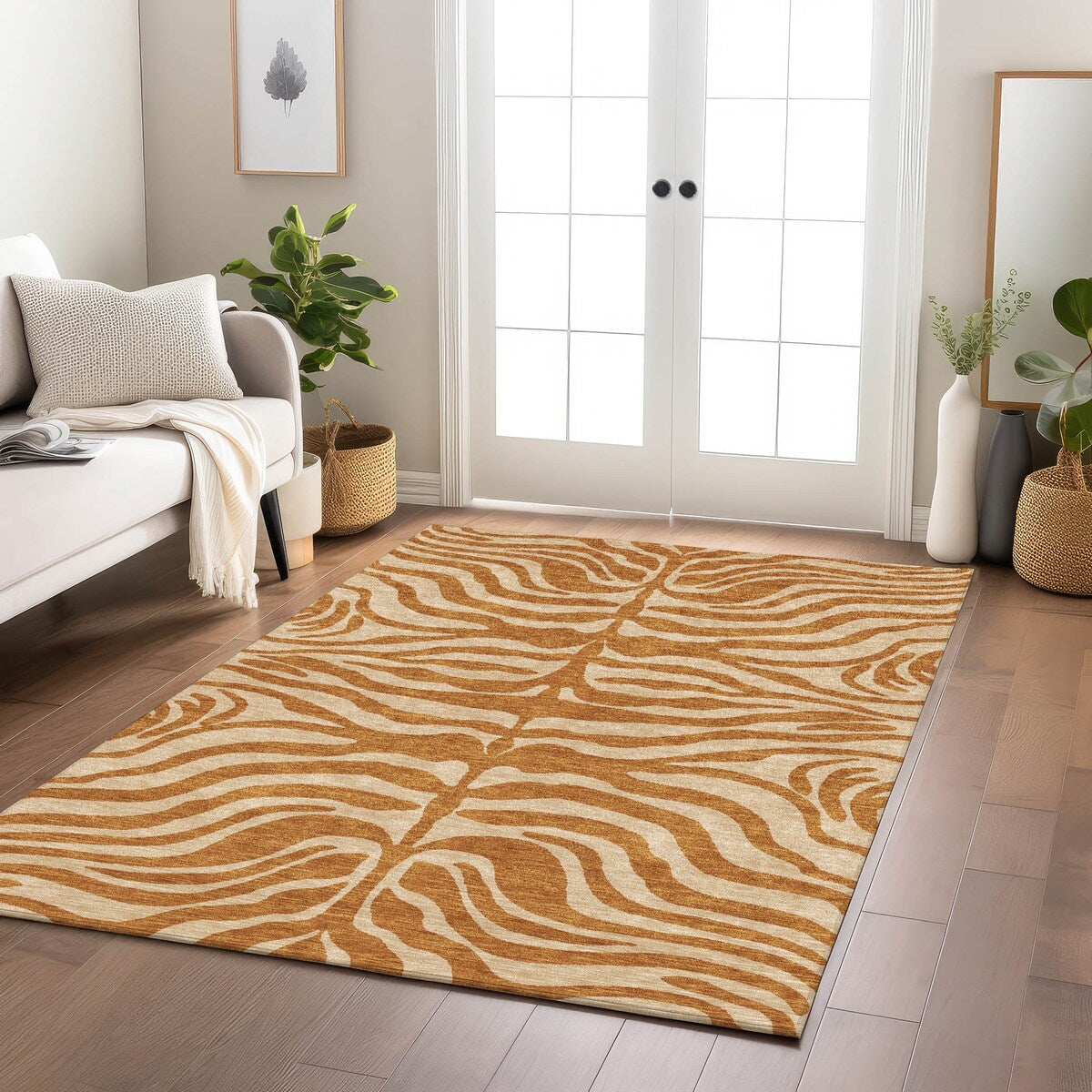 Tapis Chantille moderne à motif animal, lavable en machine, pour intérieur et extérieur