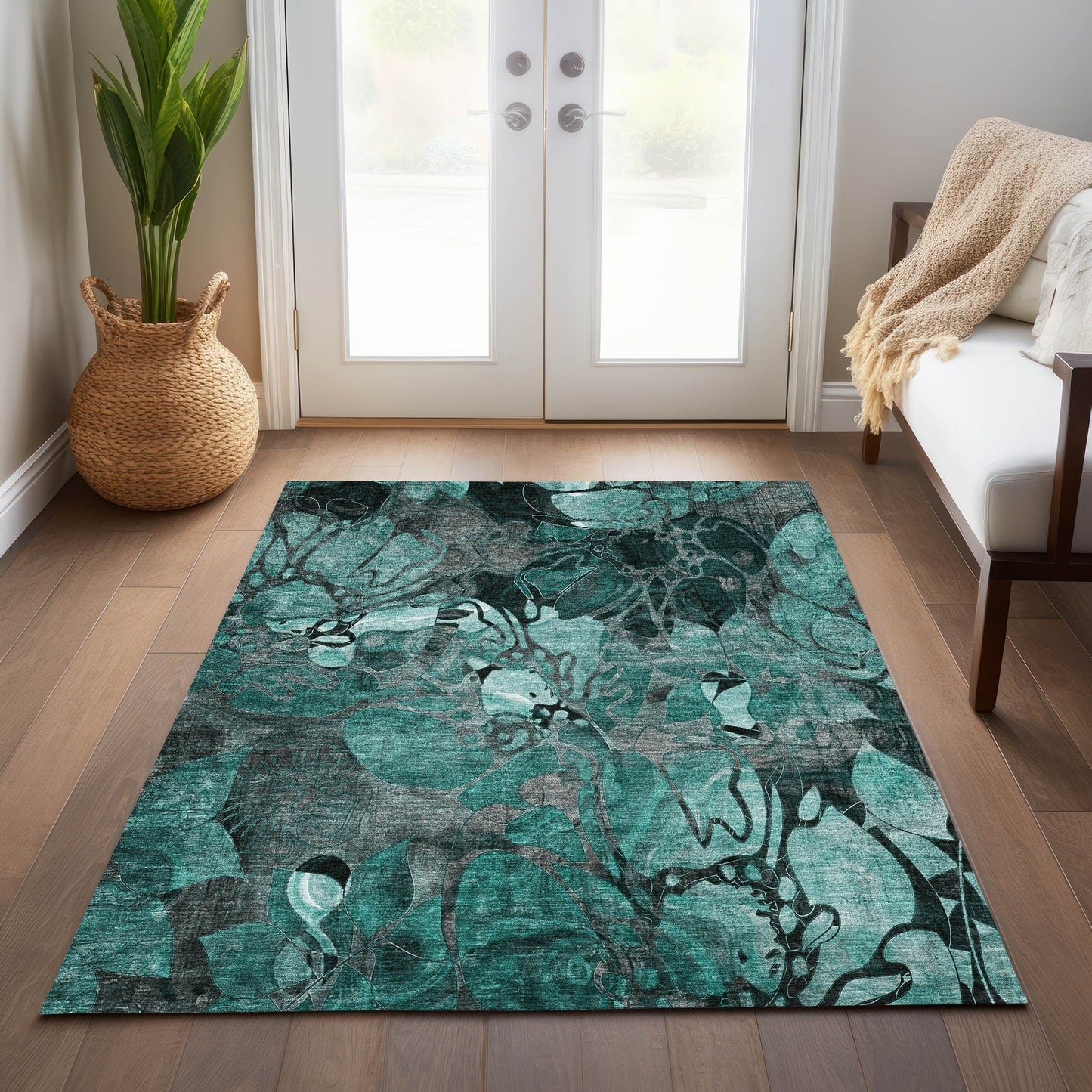 Tapis Chantille moderne à motif floral lavable en machine pour intérieur/extérieur