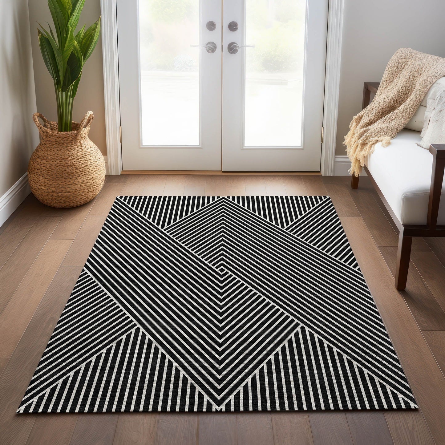 Tapis Chantille géométrique moderne lavable en machine pour intérieur/extérieur