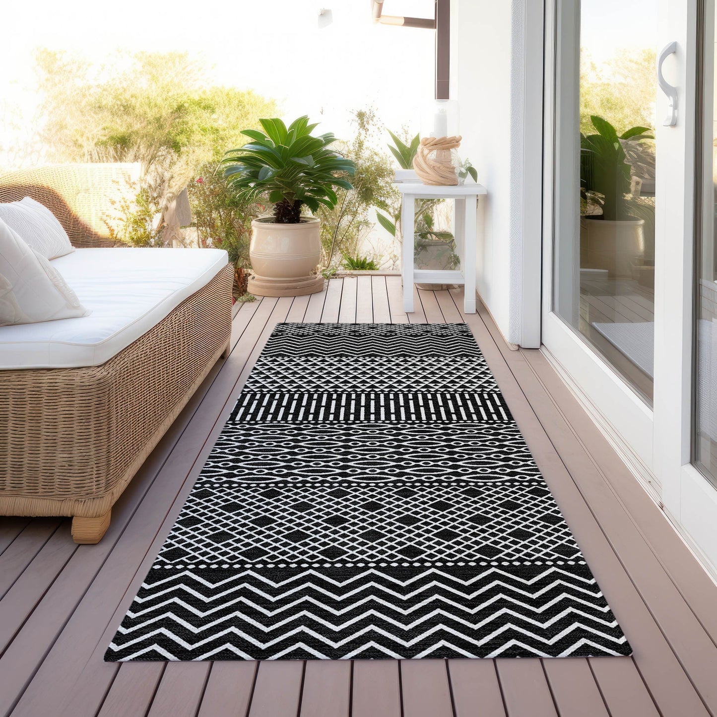 Tapis Chantille à rayures modernes, lavable en machine, pour intérieur et extérieur