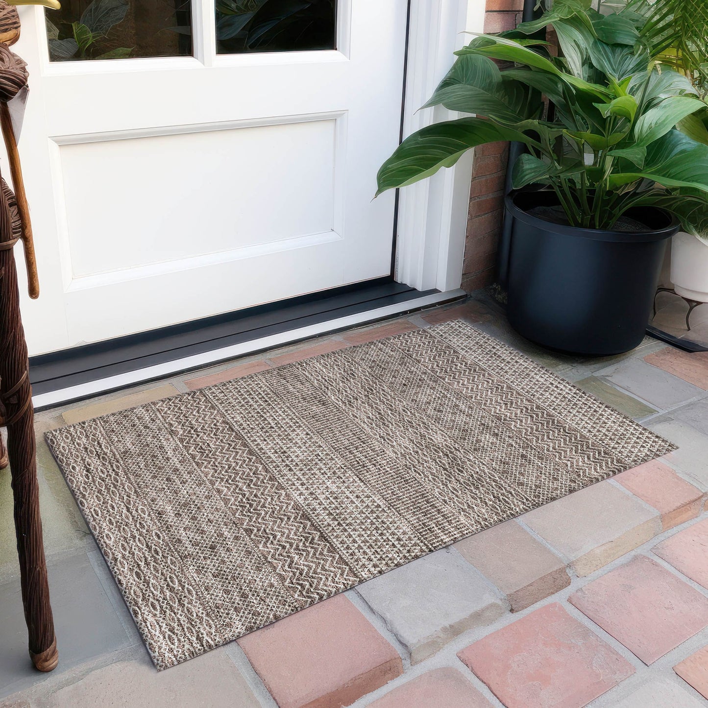 Tapis Chantille à rayures modernes, lavable en machine, pour intérieur et extérieur