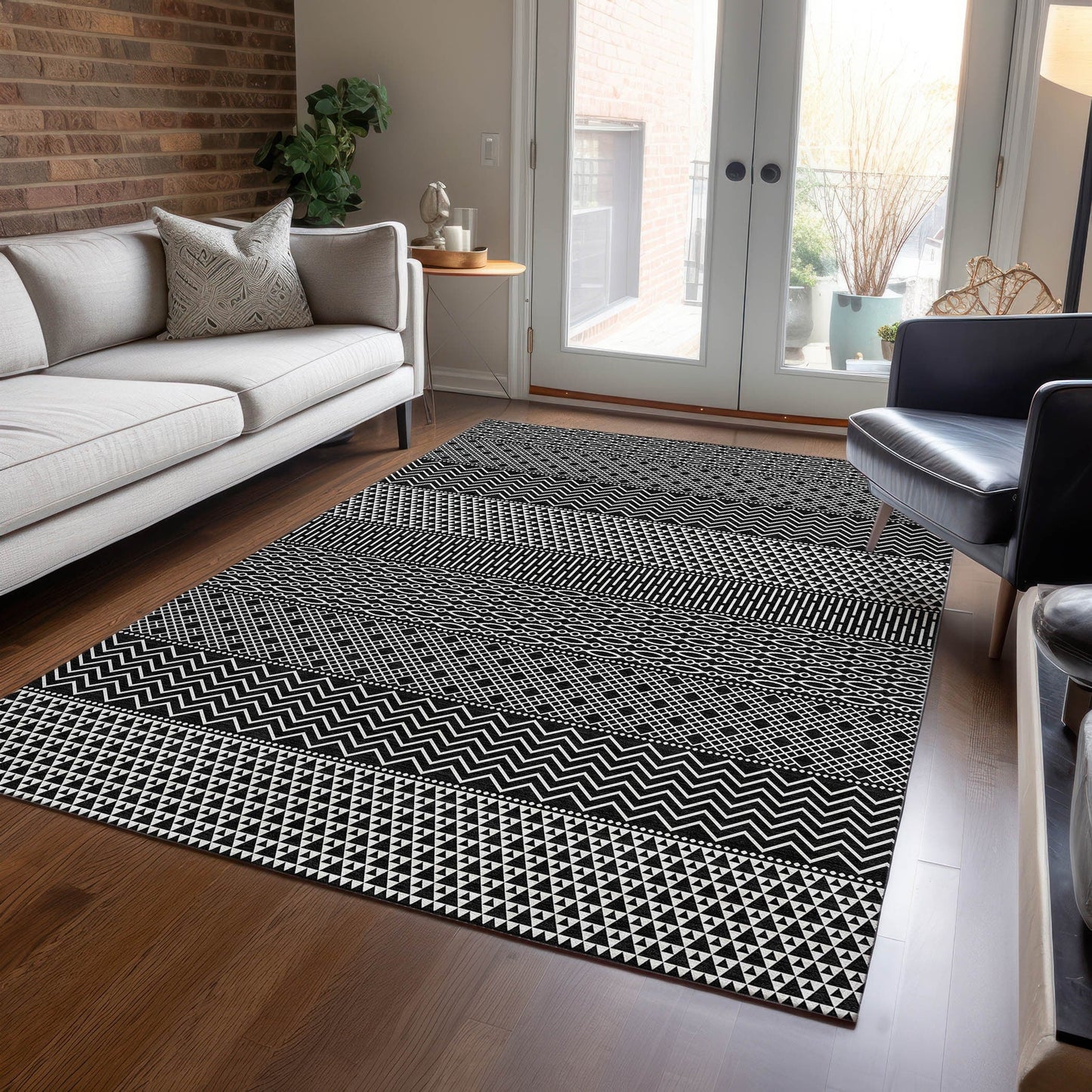 Tapis Chantille à rayures modernes, lavable en machine, pour intérieur et extérieur