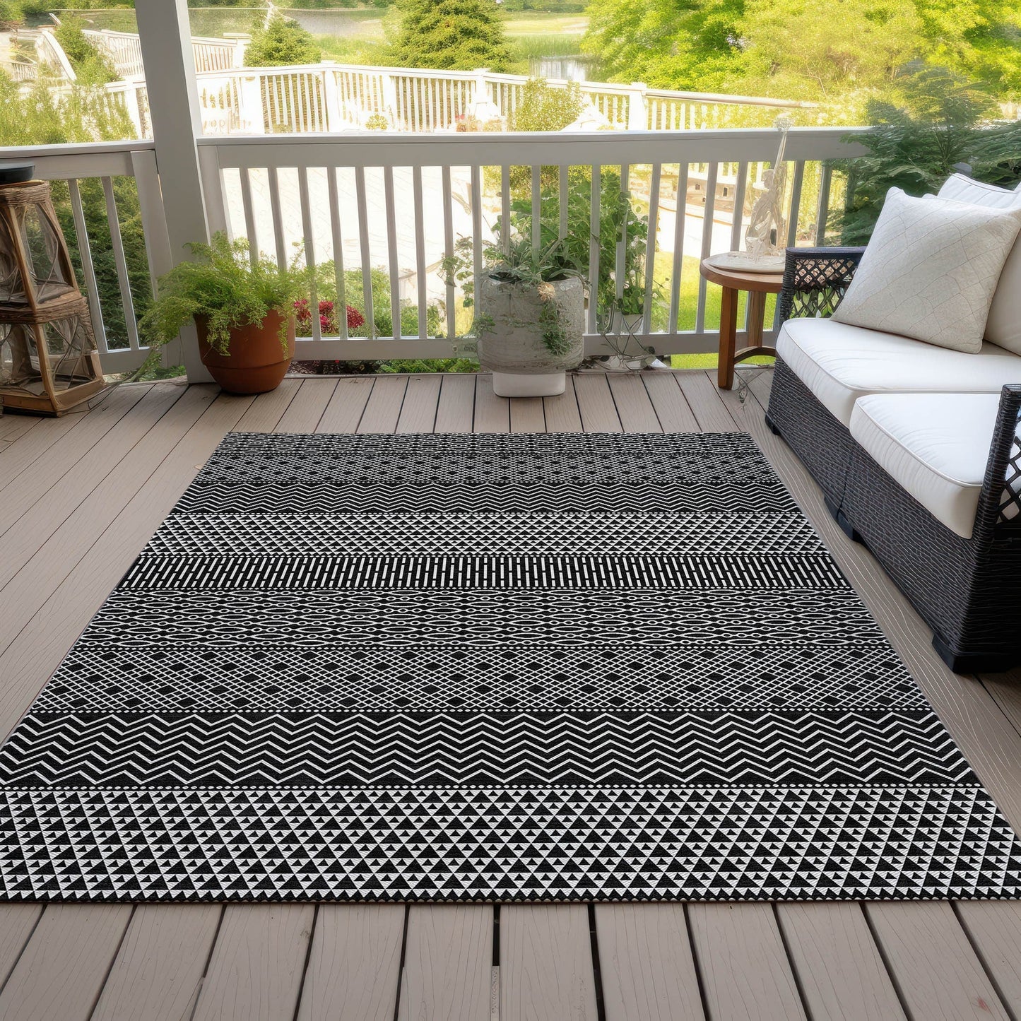 Tapis Chantille à rayures modernes, lavable en machine, pour intérieur et extérieur