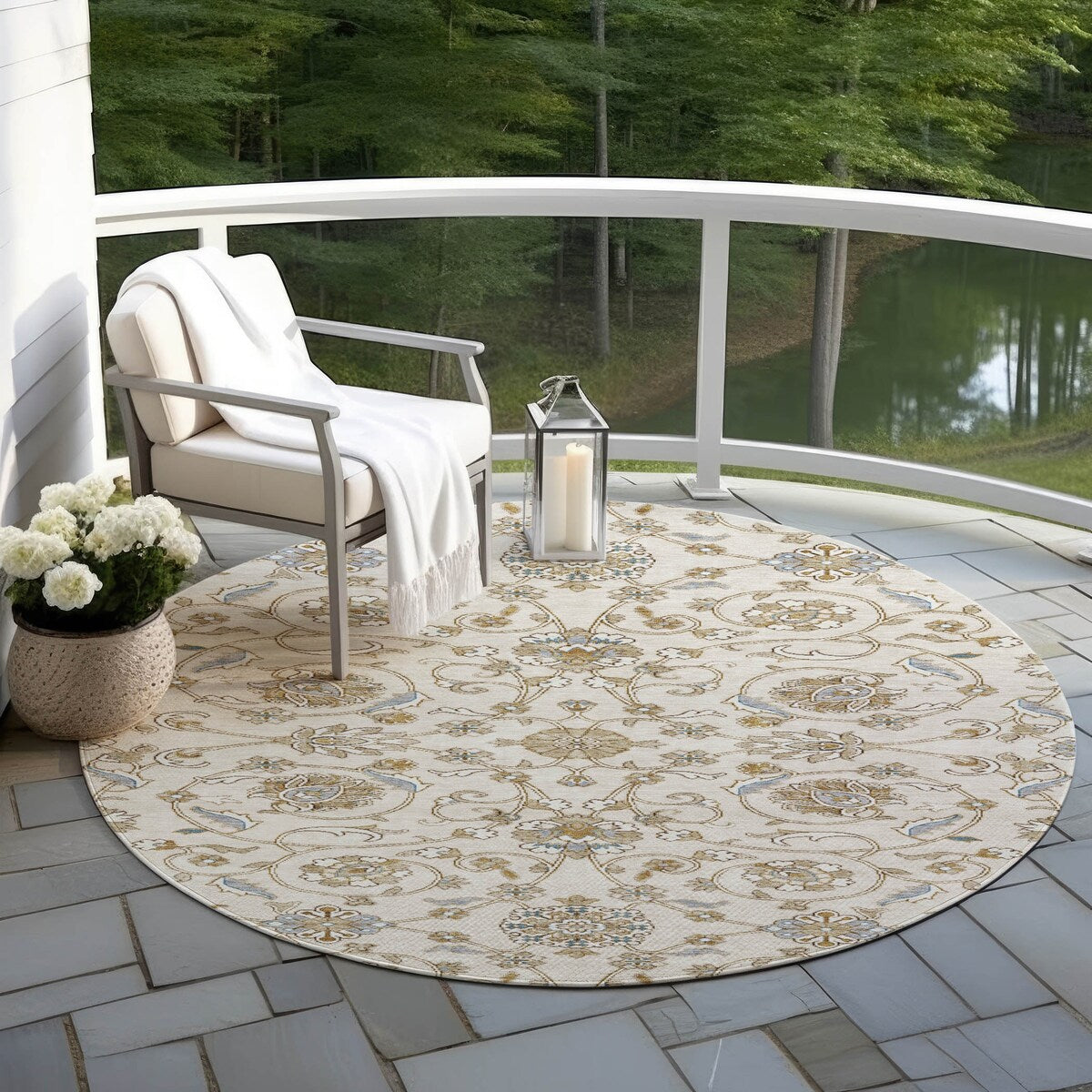 Tapis traditionnel KashanChantille lavable en machine pour intérieur/extérieur